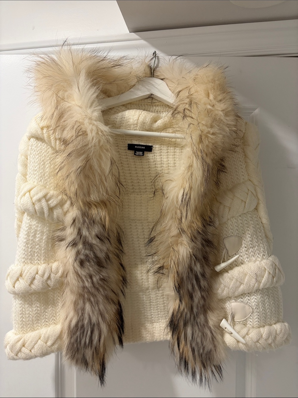RUDSAK Cream Knit Vest with Fur Trim